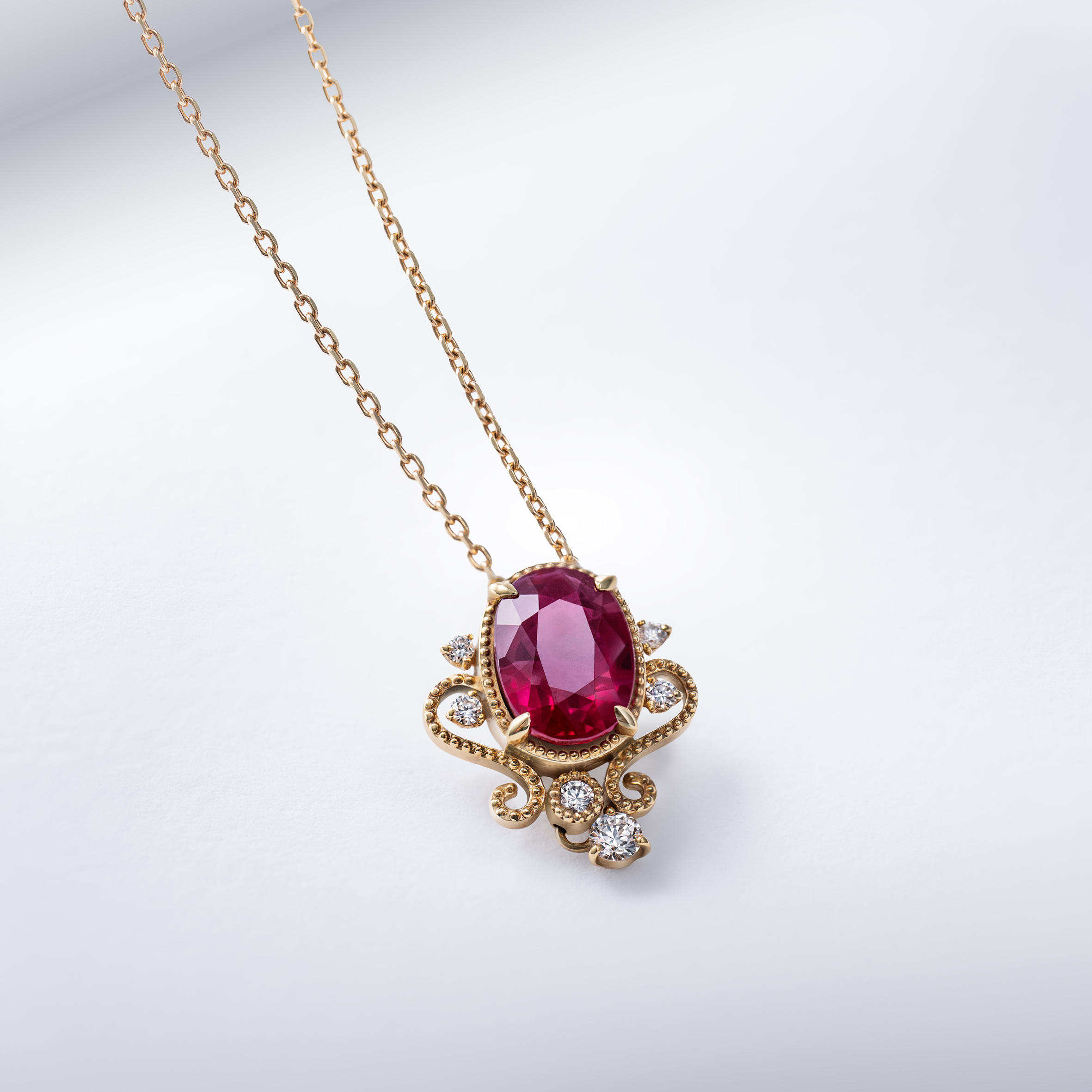 (2)K18製　ルビーダイヤモンドペンダントネックレス　R=2.04ct　D=0.08ct