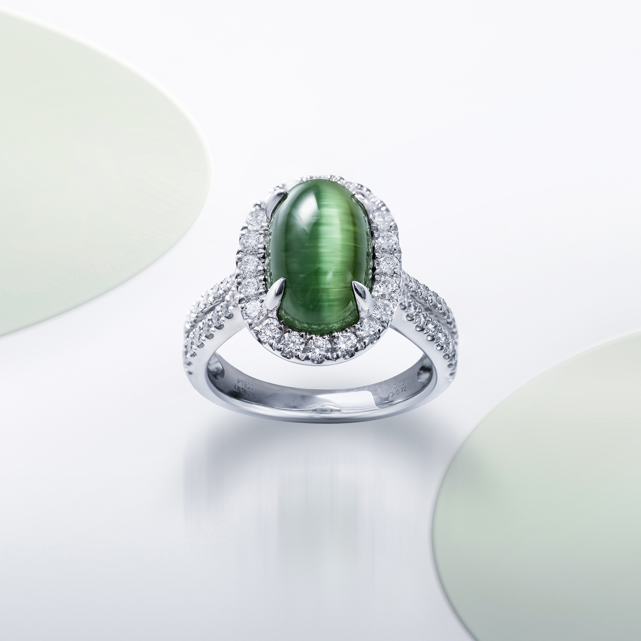 Pt製　トルマリンキャッツアイダイヤモンドリング　T=5.55ct　D=0.72ct